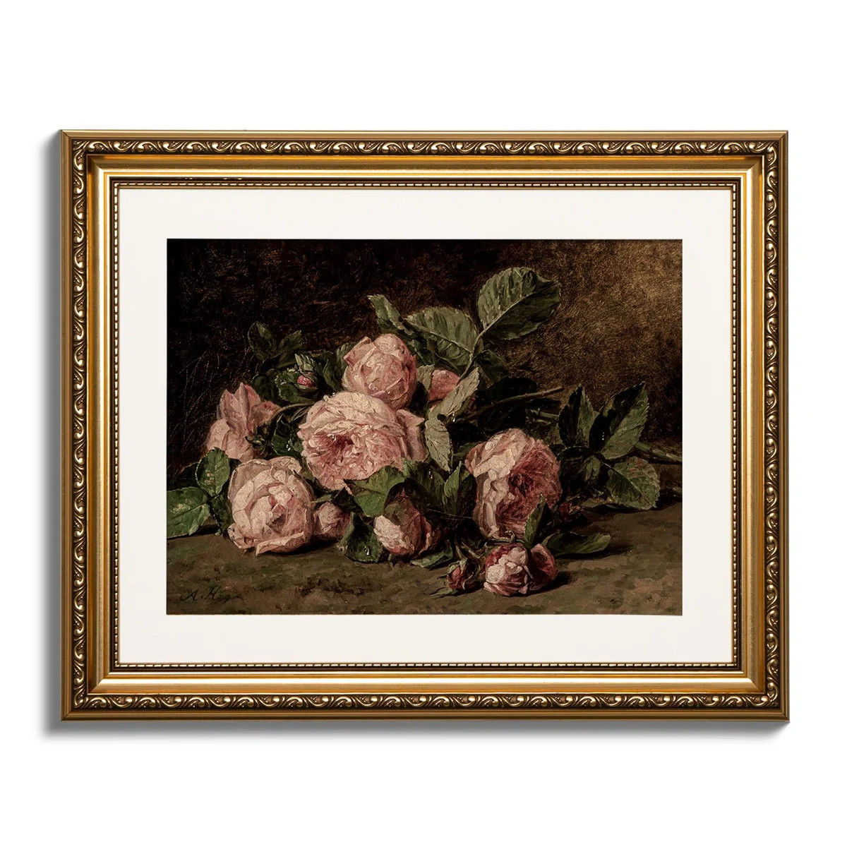 Vintage Gold Framed Wall Art, Retro Still life Pink Roses Canvas Prints Artwork with Antique Fram... | Wayfair North America
