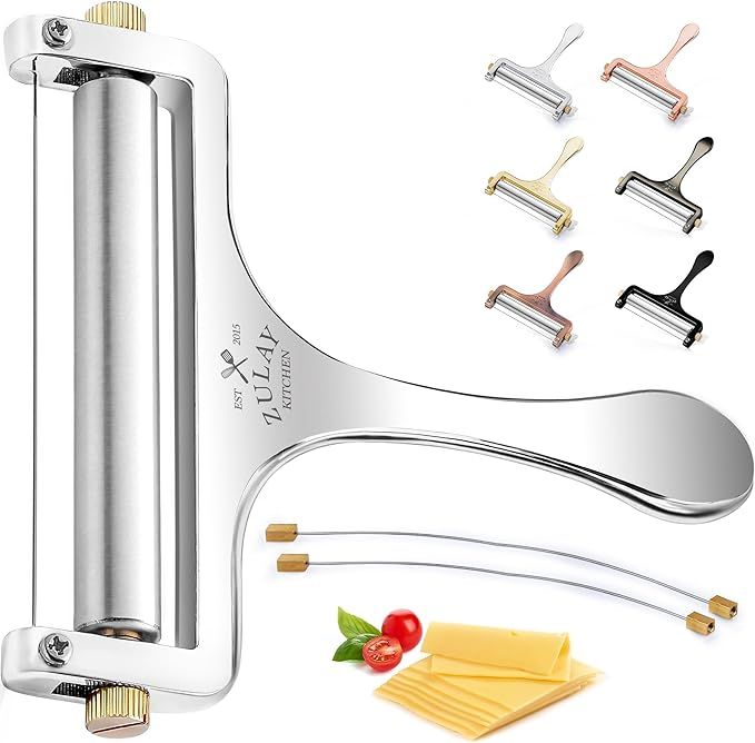 Zulay Kitchen Stainless Steel Wire Cheese Slicer - Adjustable Hand Held Cheese Cutter with 2 Extr... | Amazon (US)