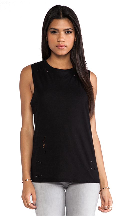 A Fine Line Terra Distressed Tank in Black | Revolve Clothing (Global)