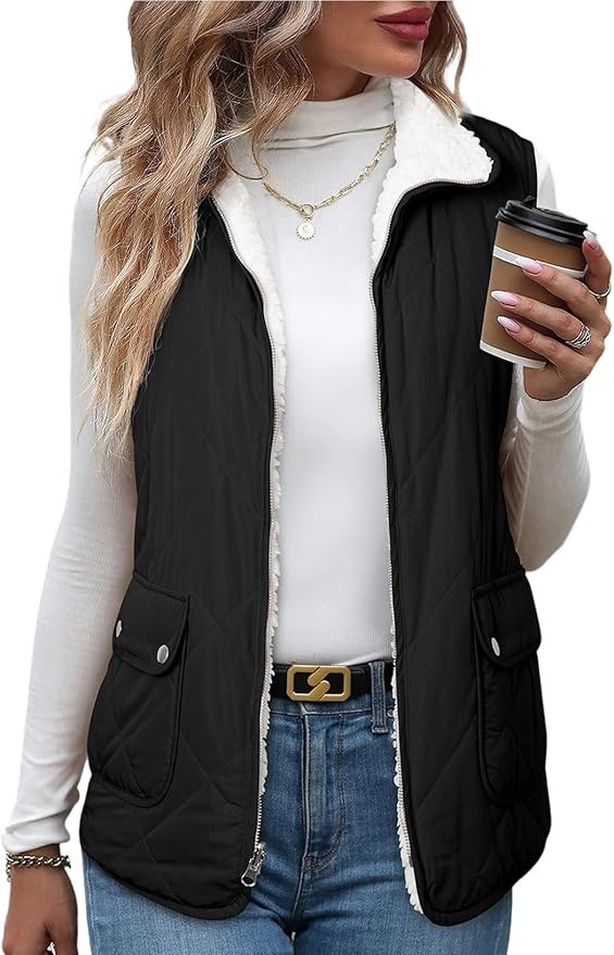 SHEWIN Women Puffer Vest Casual Stand Collar Sleeveless Puffer Jacket Warm Winter Reversible Zip ... | Amazon (US)