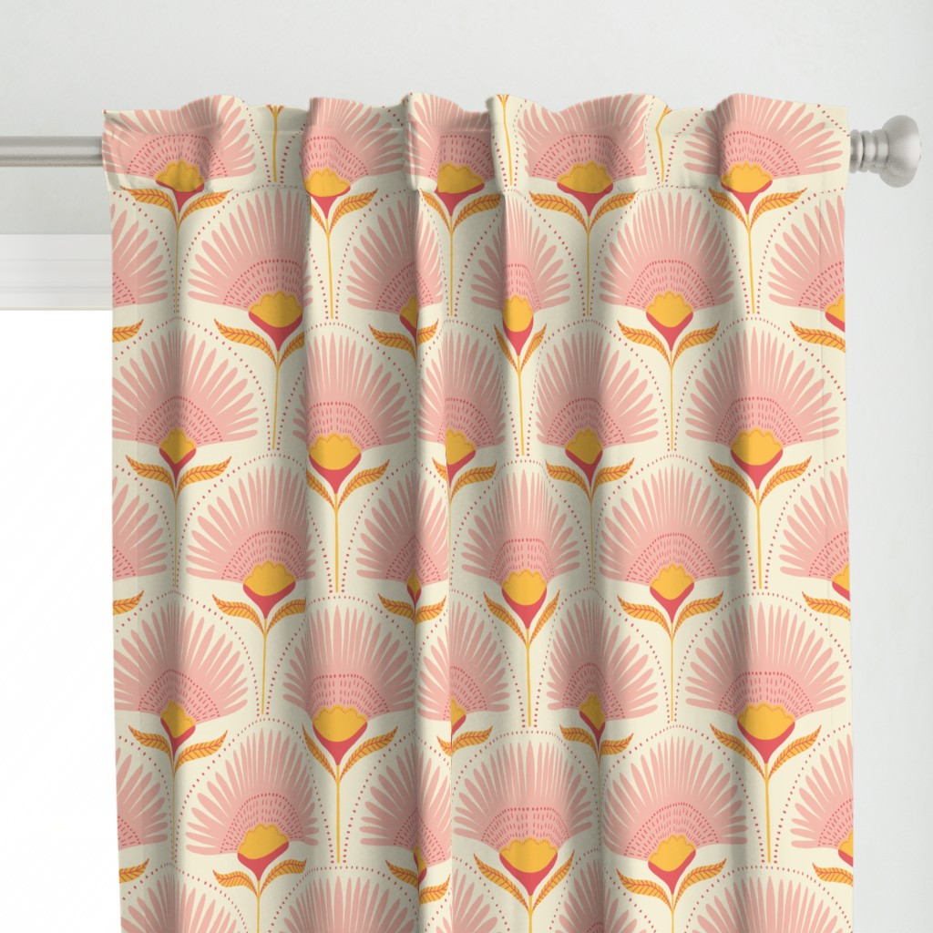 large - aara palm floral - natural/pink Curtain Panel byscarlet_soleil | Spoonflower