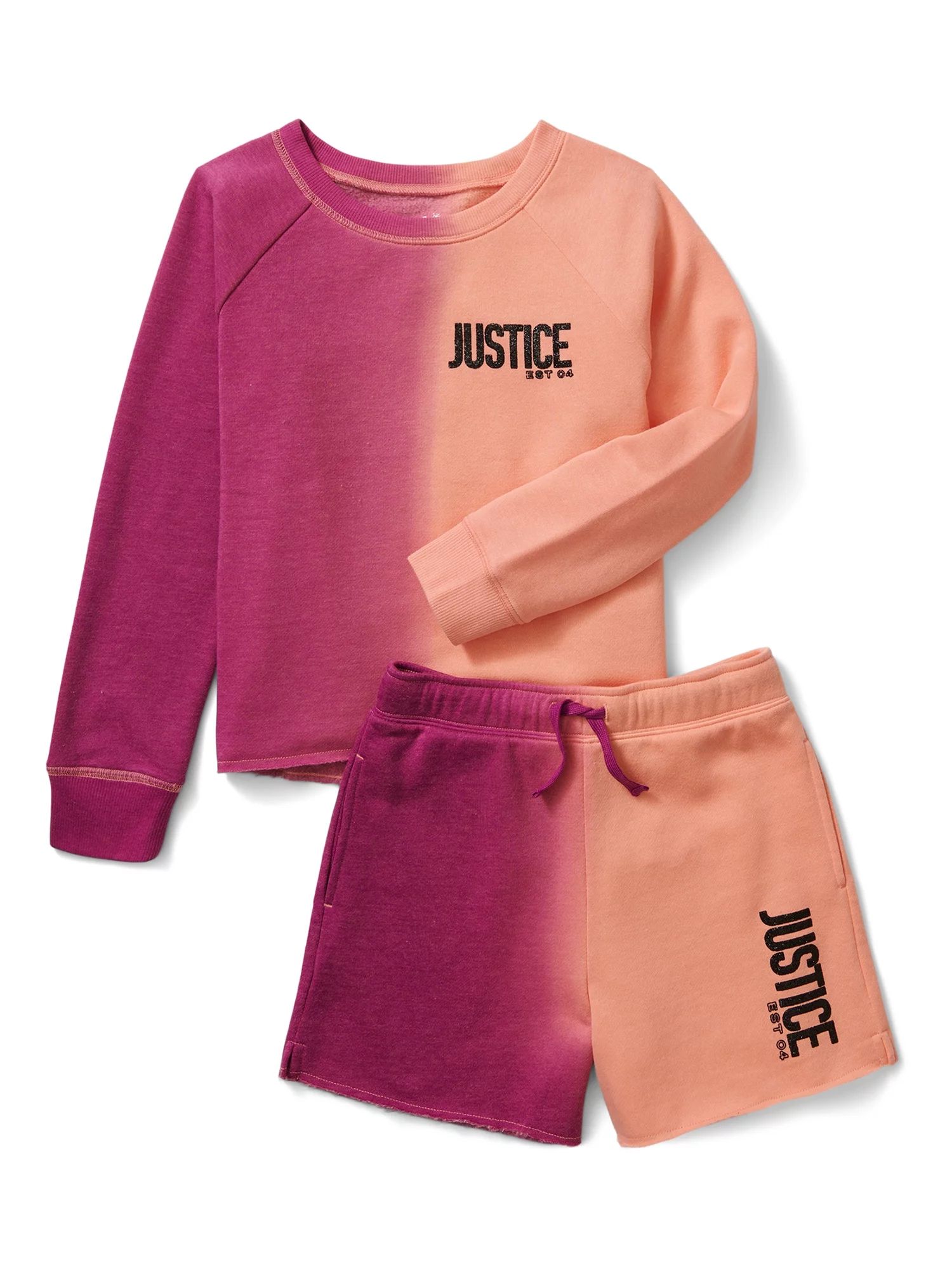 Justice Girls Fleece Lounge Sweatshirt & Midi Short Set, Sizes XS-XLP | Walmart (US)