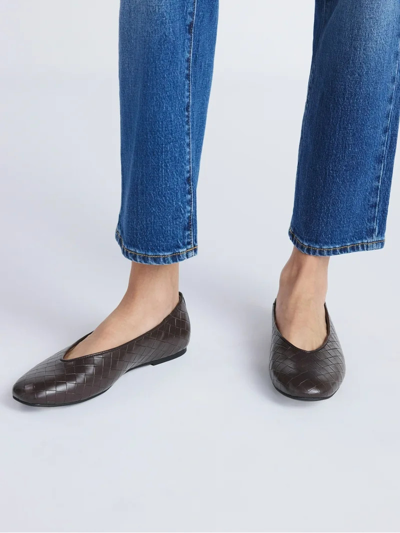 Free Assembly Women's Faux Leather Basketweave Textured Flats, Sizes 6-11 | Walmart (US)