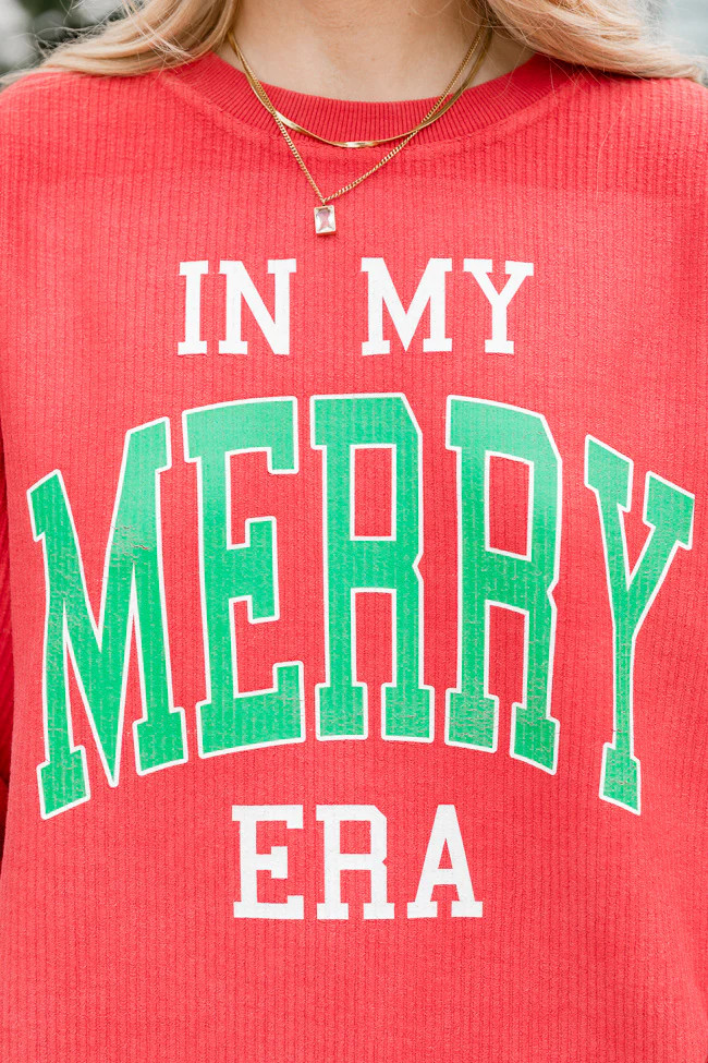 In My Merry Era Red Corded Graphic Sweatshirt | Pink Lily