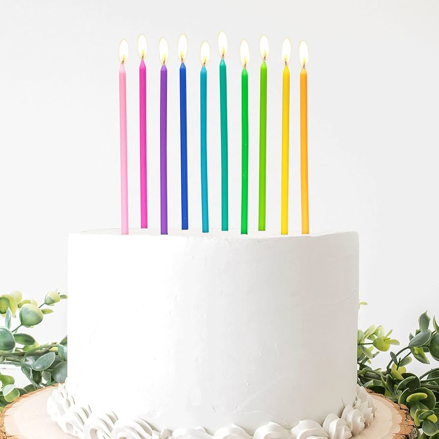 40-Count Rainbow Birthday Candles, Tall Thin Birthday Cake Candles Set, Rainbow Cupcake/Cake Deco... | Amazon (US)