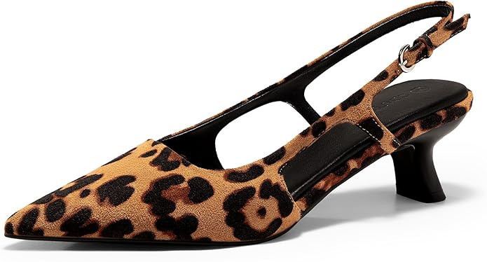 Coutgo Womens Slingback Kitten Heels Closed Pointed Toe Pumps Ankle Strap Work Dress Shoes | Amazon (US)