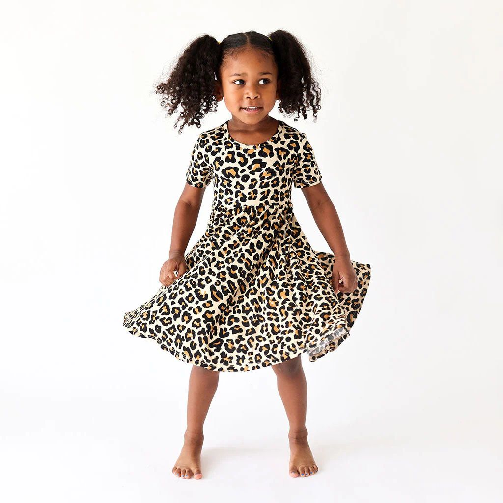Leopard Brown Toddler Girl Dress | Lana Leopard Tan | Posh Peanut