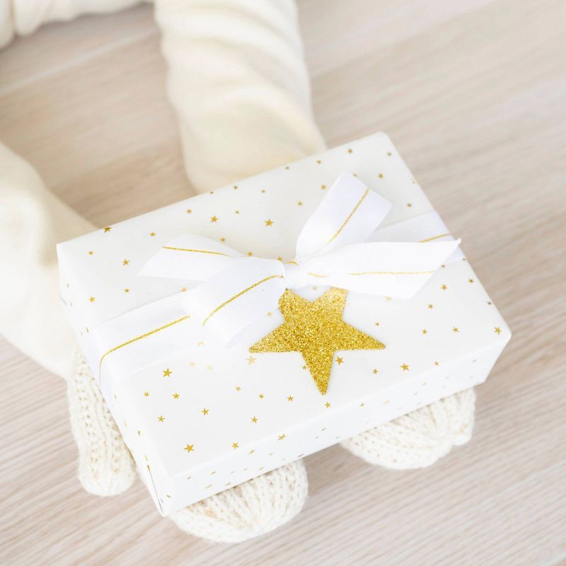 30 sq ft Gold and White Scattered Star Gift Wrap - Sugar Paper&#8482; + Target | Target