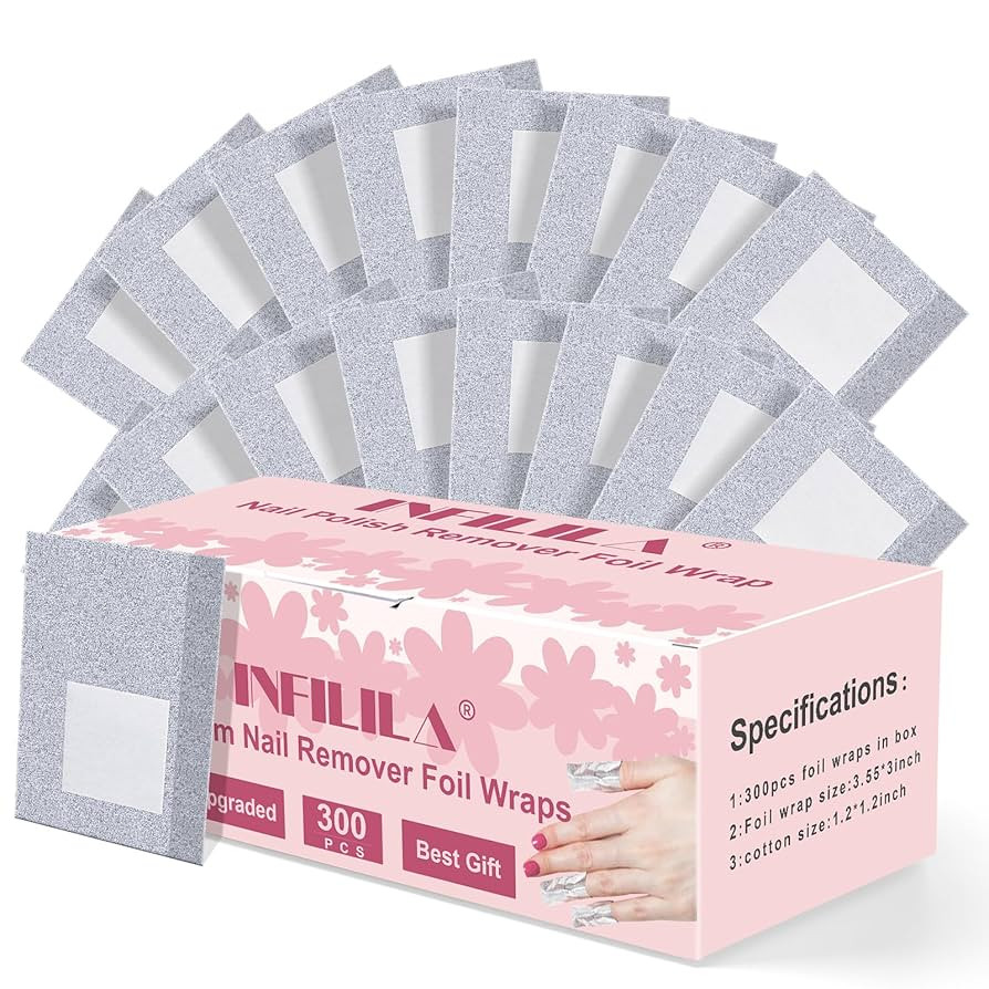 NXJ INFILILA Nail Foil - 300PCS Foil Nail Wraps Gel Nail Polish Remover Foil Wraps for Nails, Soa... | Amazon (US)