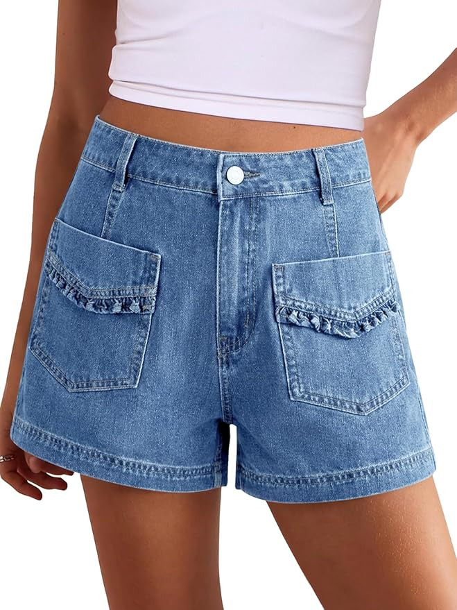 Cicy Bell Womens High Waisted Jean Shorts Summer Baggy Wide Leg Vintage Denim Shorts with Ruffle ... | Amazon (US)