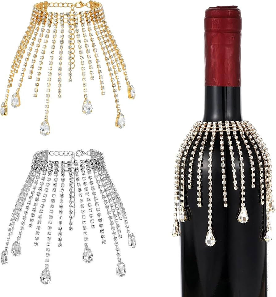 2Pcs Wine Bottle Decorations,2 Style Rhinestone Wine Bottle Tassel | Amazon (US)