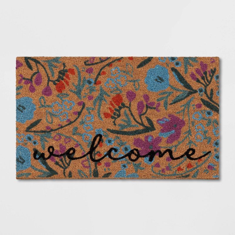 1'6"x2'6" 'Welcome' Floral Coir Doormat - Threshold™ | Target