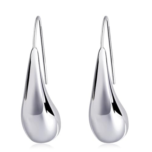Teppdfann Silver Teardrop Pull Through Earrings – Modern Tear Drop Earrings for Women, Silver Minimalist Tear Drop Jewelry for All Occasions | Amazon (US)