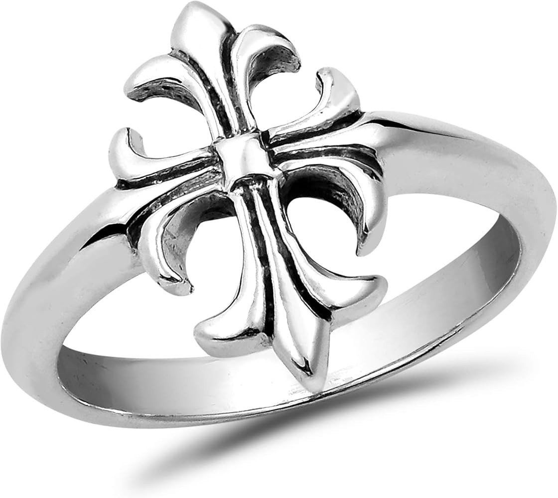 AeraVida Vintage Beautifully Elegant Lily Flower .925 Sterling Silver Cross Ring | Amazon (US)