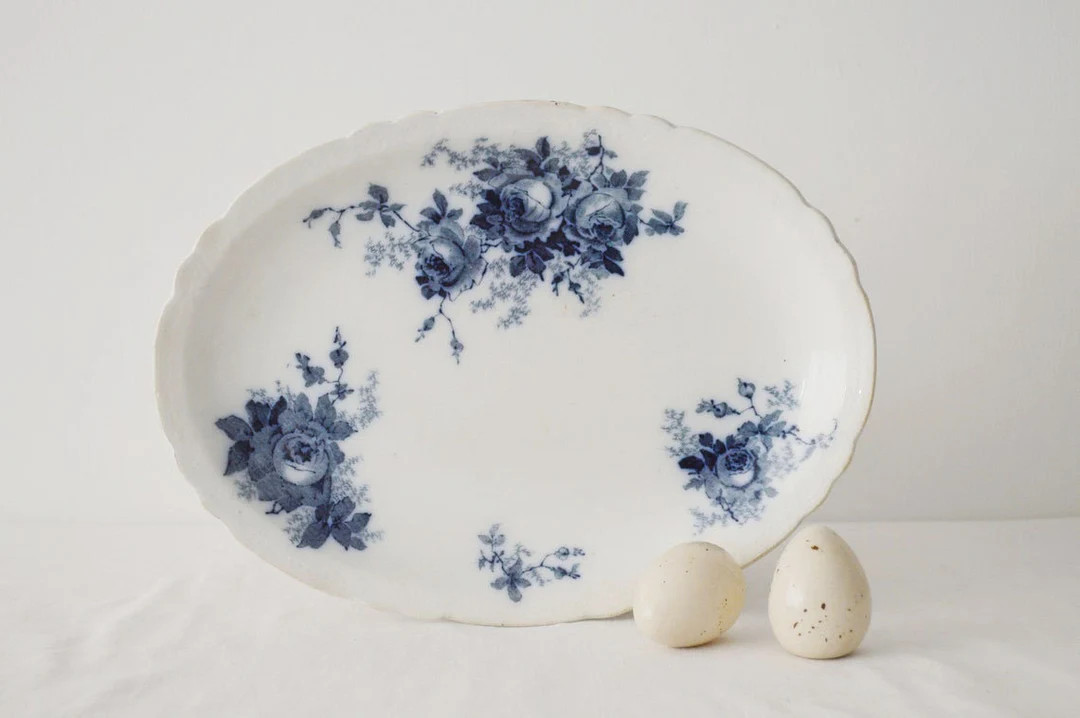 Antique Royal Staffordshire Pottery, Burslem Gloire Flow Blue Roses. Rustic english, Blue and whi... | Etsy (US)