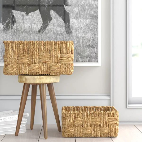 2 Piece Brown Jute Handmade Storage Basket with Handles Set, 16", 13"W | Wayfair North America