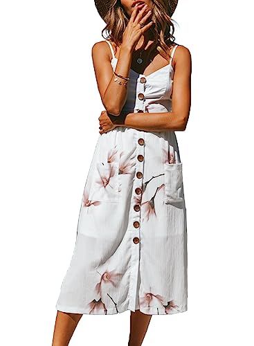 ZESICA Women's Summer Floral Printed Spaghetti Strap Button Down Pockets Swing Midi Dress | Amazon (US)