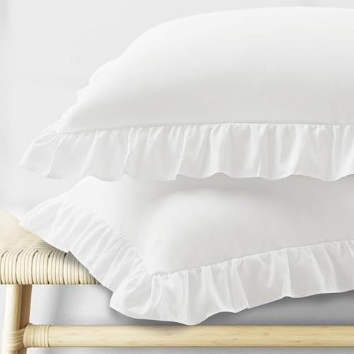 KKJIAF Ruffle Pillow Cases Standard Size Set of 2, Ruffled Pillow Covers with Envelope Closure, Wrinkle Resistant Pillowcases 20" x 26", Ruffled Pillow Shams, White | Amazon (US)