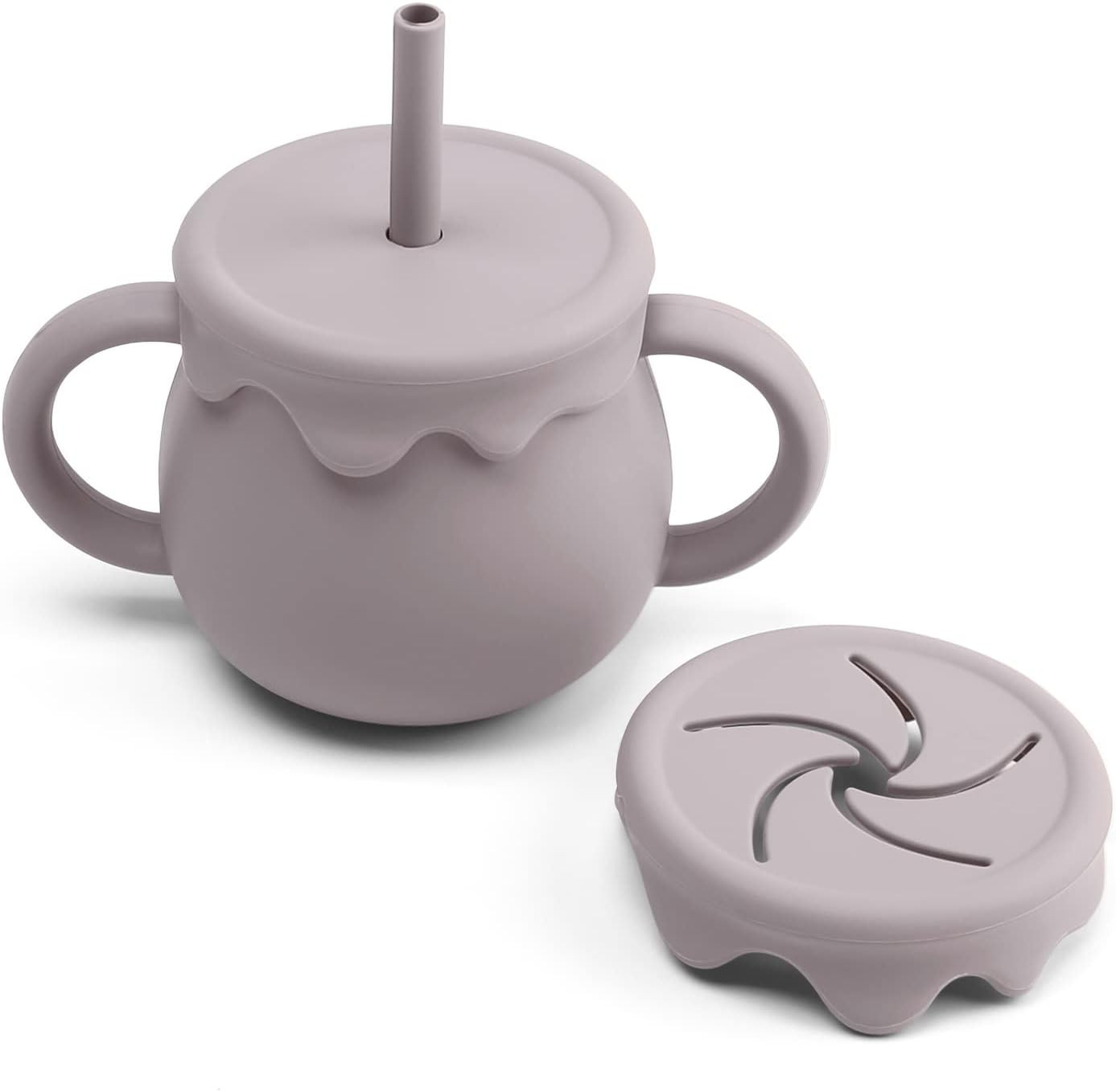 Ginbear 2-in-1 Silicone Baby Cups with Straw & Snack Cup Lid, 8.5 OZ Spill Proof Sippy Cups, Todd... | Amazon (US)