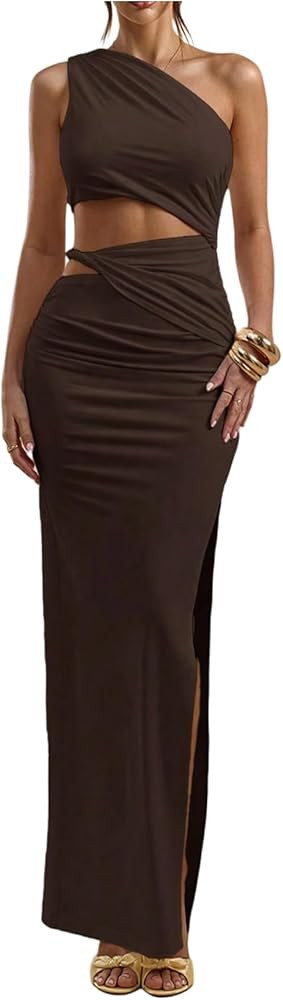 Floerns Women's One Shoulder Cutout Maxi Party Dress Sleeveless Split Bodycon Wedding Guest Night... | Amazon (US)