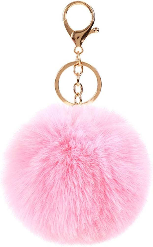 LUVI Artificial Faux Rabbit Fur Keychain Fluffy Plush Ball Pom Charm Key Chain Cute Car Key Decor... | Amazon (US)