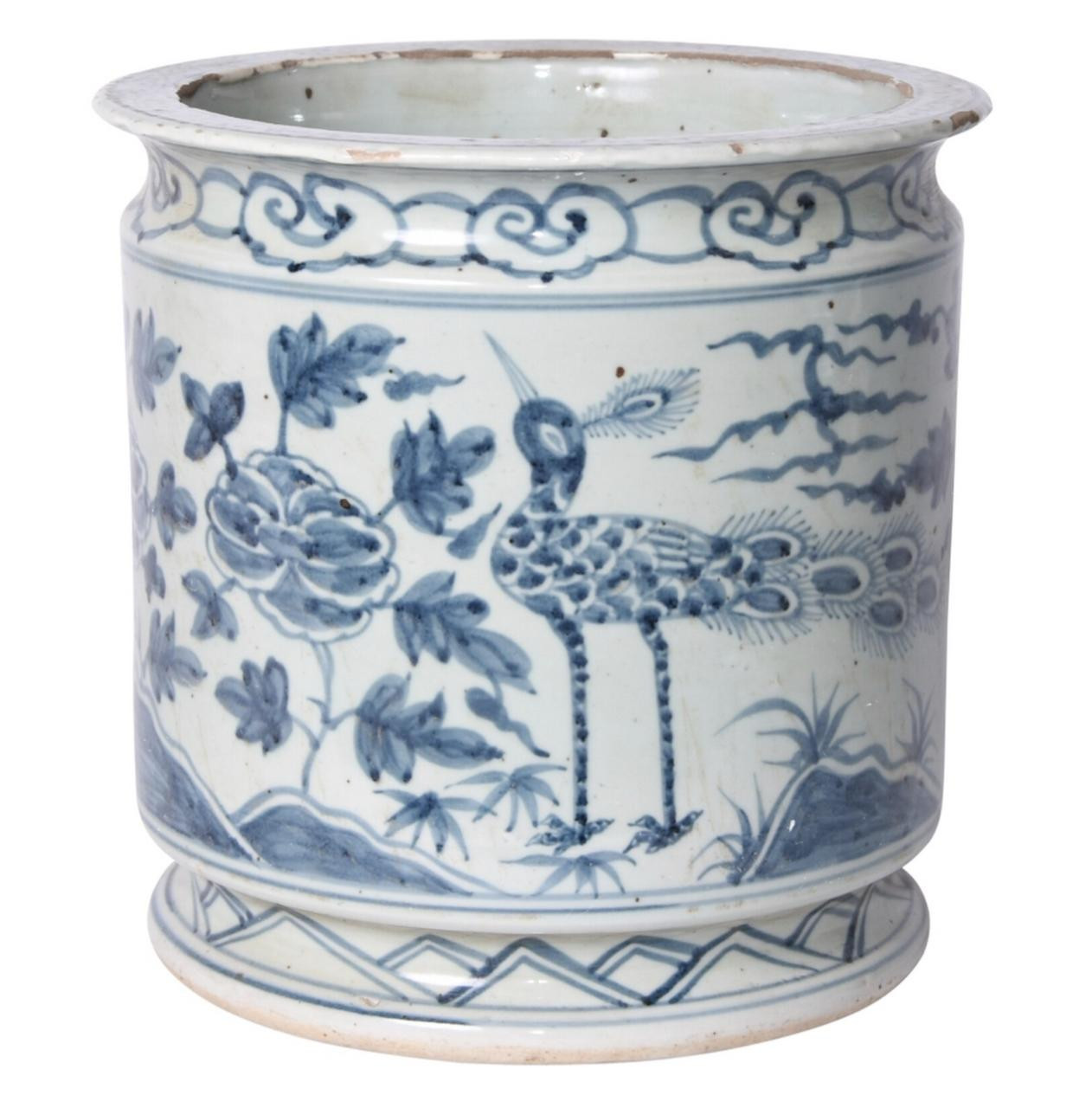 Blue and White Orchid Pot Bird Motif | Belle and June