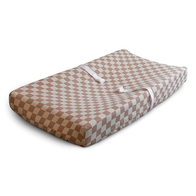 mushie Extra Soft Muslin Fitted Changing Pad Cover (Natural Check) | Amazon (US)
