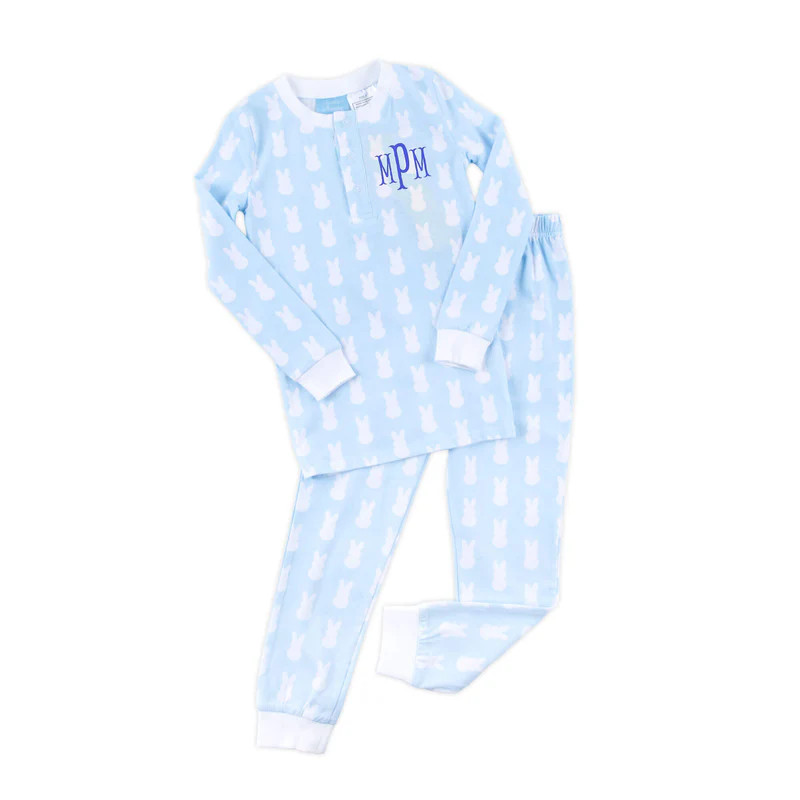 Bunny Peeps Light Blue Henley Pajamas | Classic Whimsy