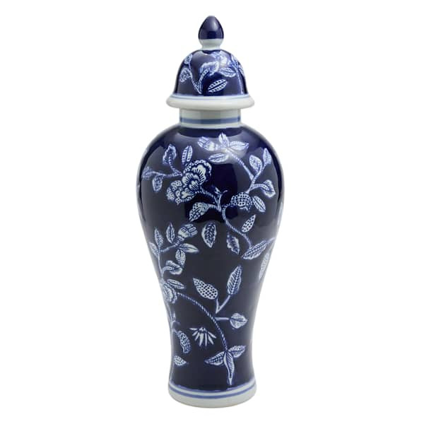 Navy Blue Floral Chinoiserie Ginger Jar, 16" | At Home