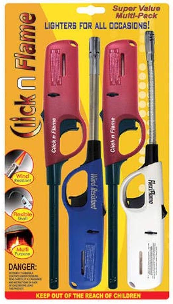 Click n Flame Utility Lighter 4-Pack for All Occasions Wind Resistant Flexible Shaft Multi Purpos... | Amazon (US)