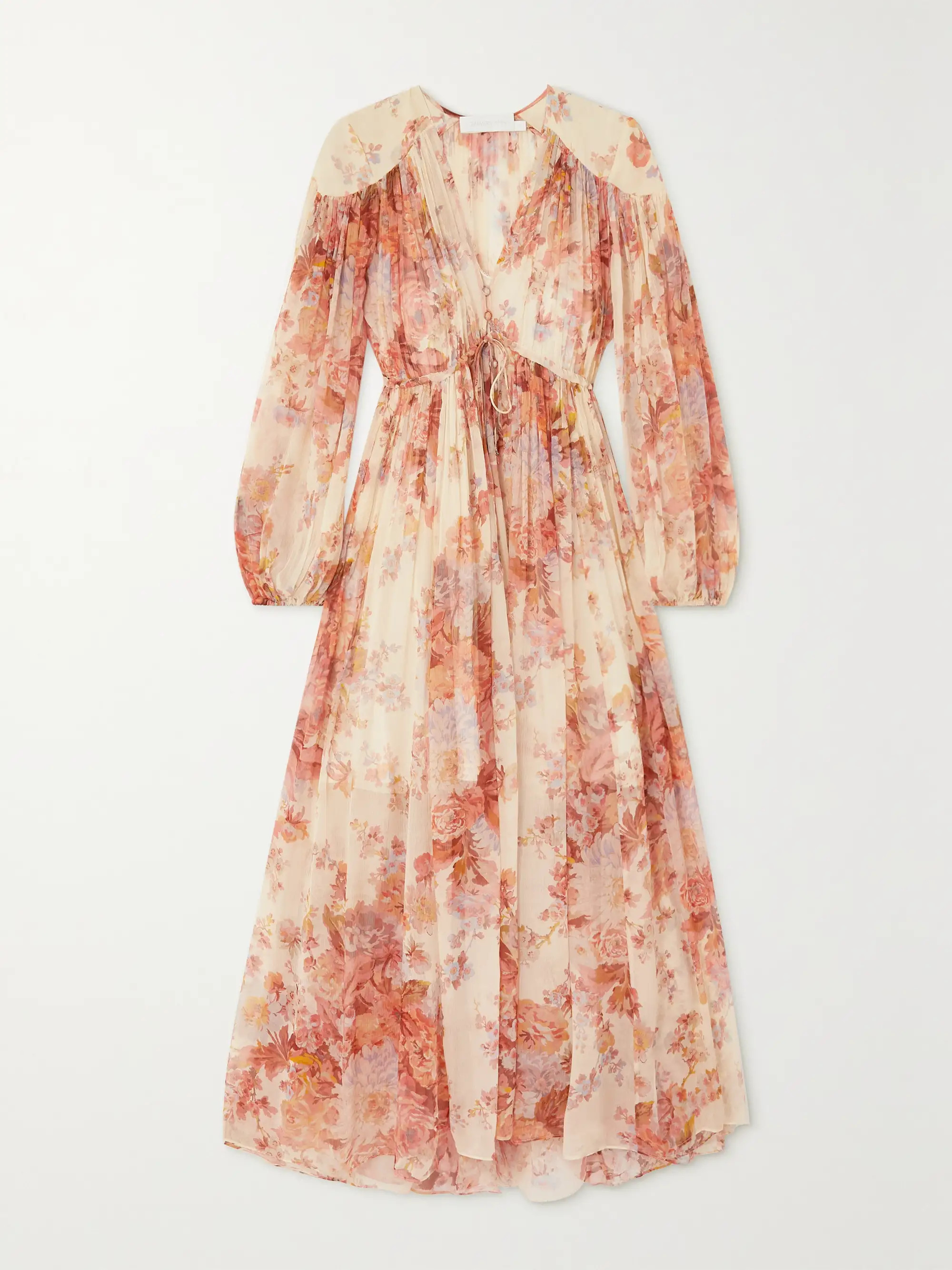 Devi gathered floral-print silk-chiffon midi dress | NET-A-PORTER (US)