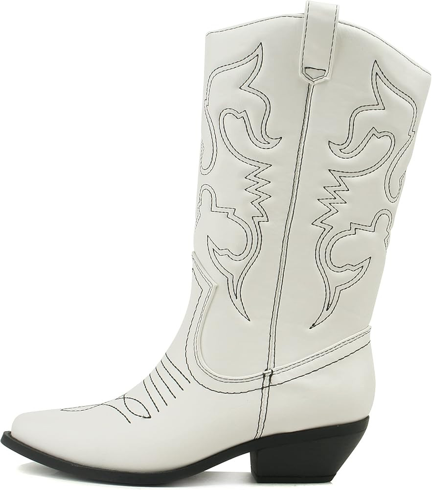Soda Women's Red Reno Western Cowboy Pointed Toe Knee High Pull On Tabs Boots | Amazon (US)