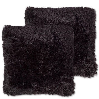 Very Soft & Comfy Plush Long Faux Fur 18" x 18" Throw Pillows 2 Pack, Black | Target