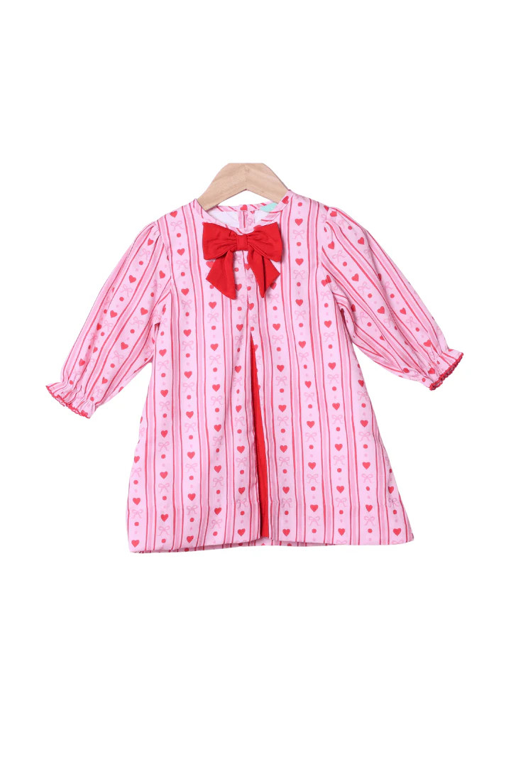 Fancy Hearts Bow Dress | The Smocked Flamingo