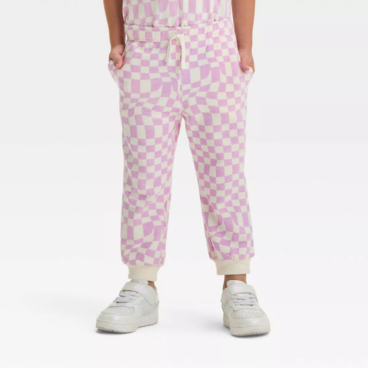 Grayson Mini Toddler Girls' Checkerboard Printed Pull-On French Terry Jogger Pants - Pink | Target