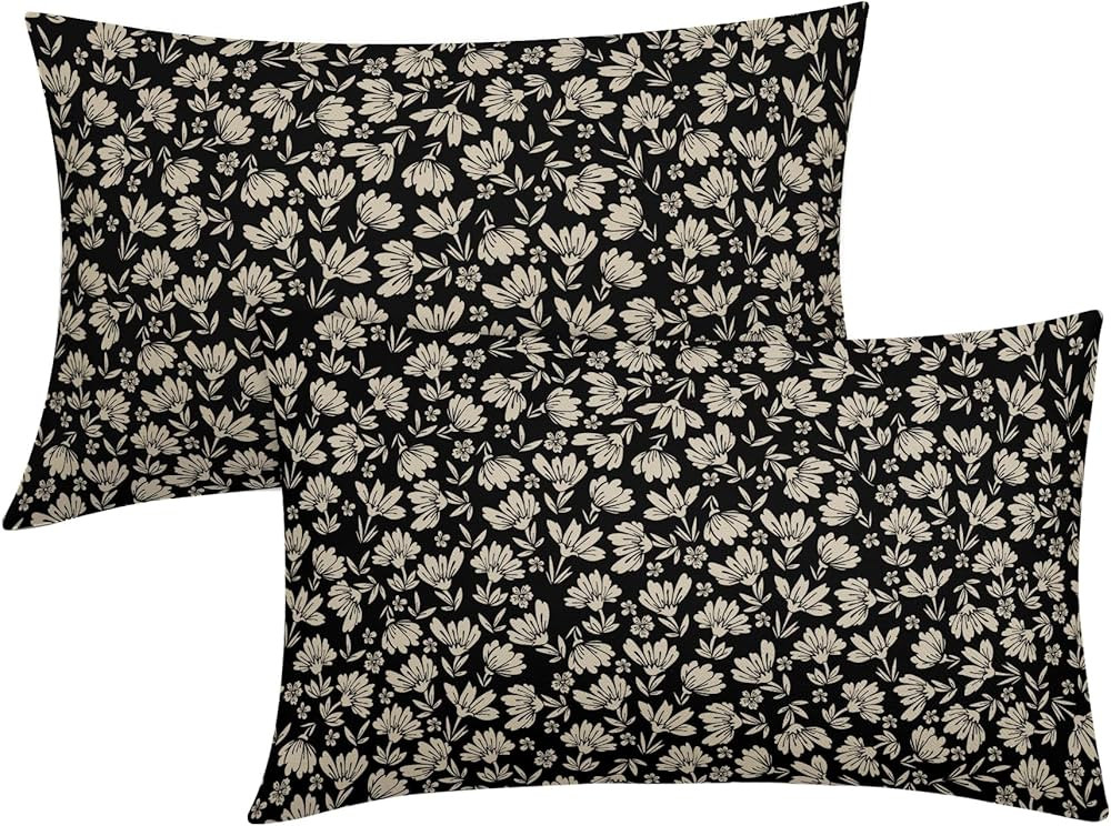 Black Brown Daisy Floral Block Print Lumbar Pillow Covers 12X20 Inch Vintage Flowers Decorative P... | Amazon (US)