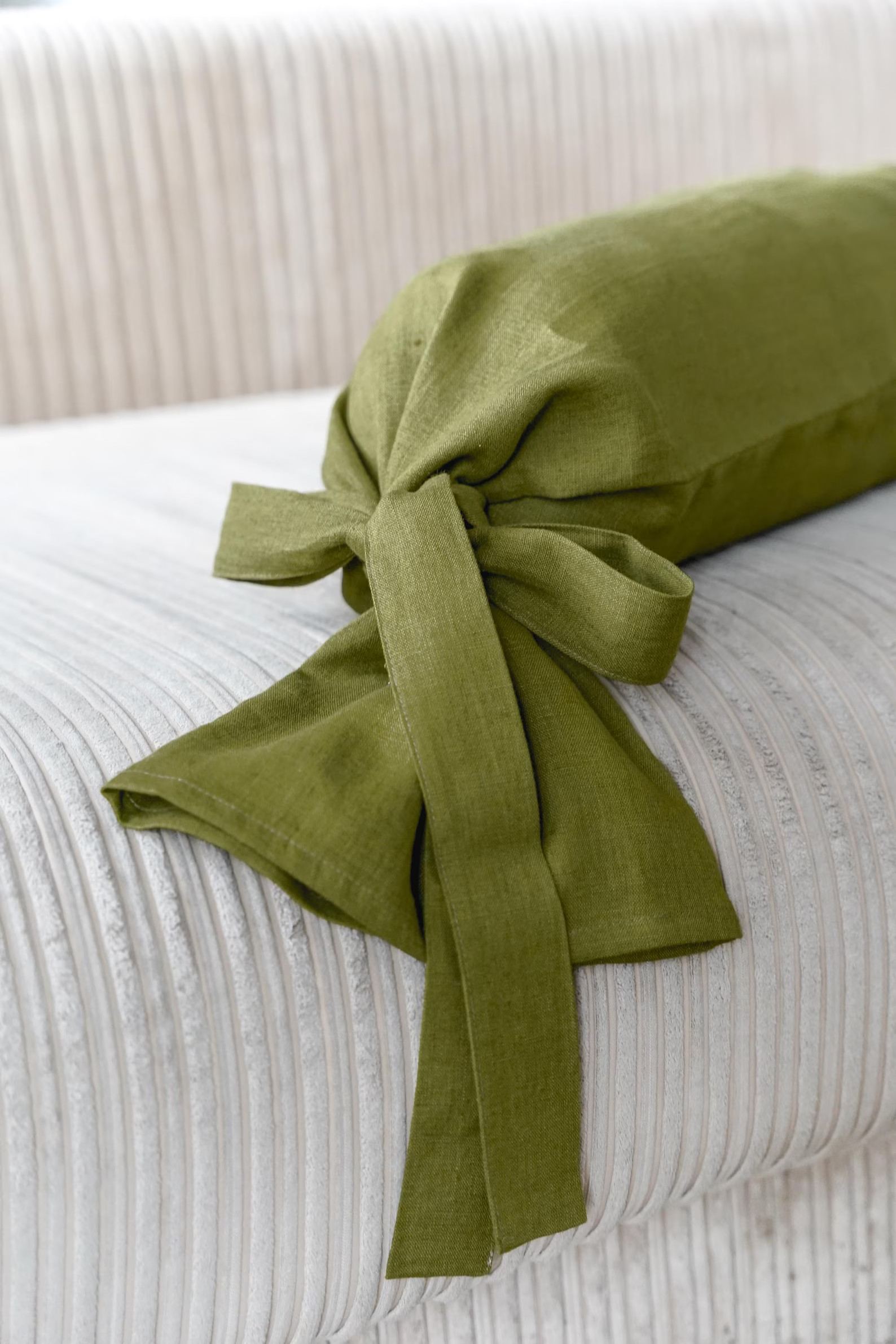 Round Yoga Massage Pillow Cover / Natural Washed Linen Bolster Case With Ties Closure / Neck Roll... | Etsy (US)