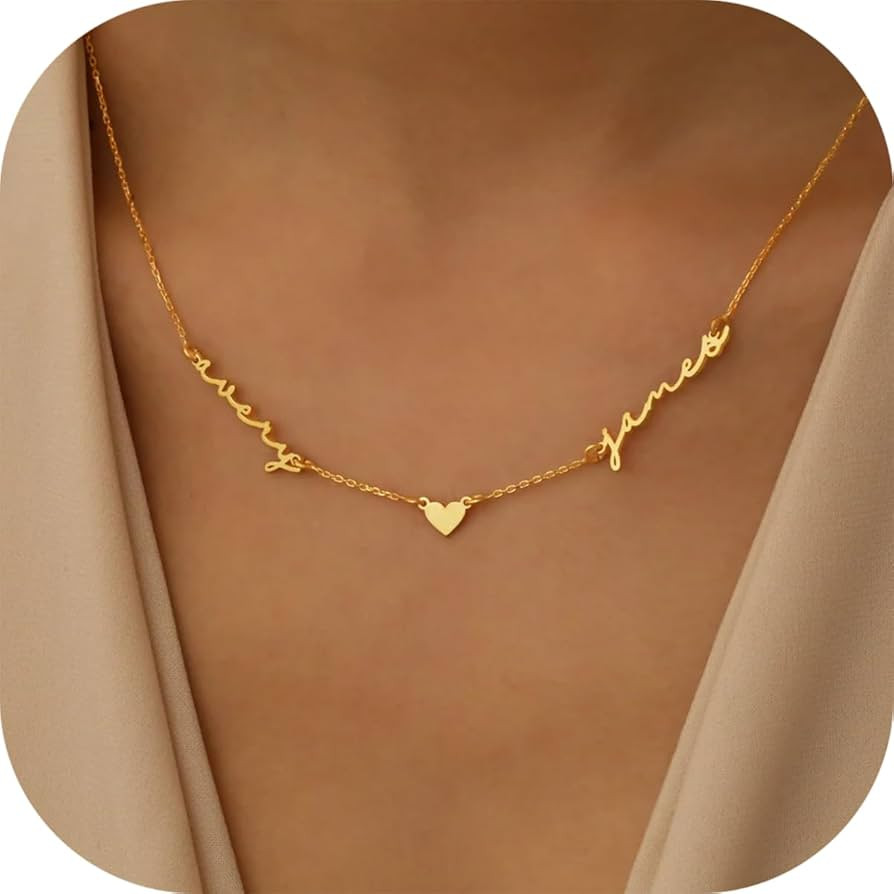 Personalized Name Necklace with Curb Chain, 18K Gold Plated Handmade Custom Family Choker Customi... | Amazon (US)