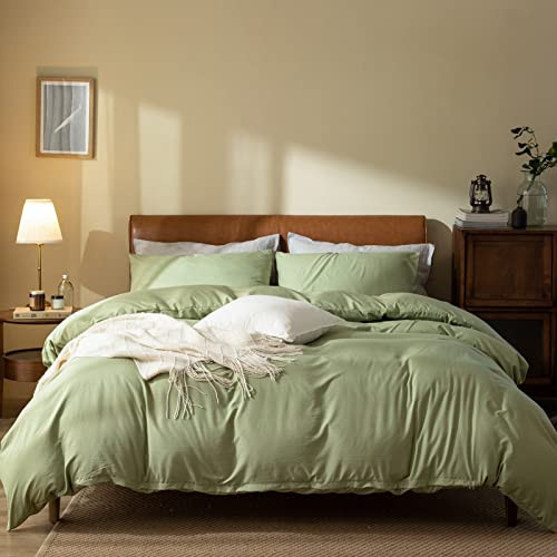 Sage Green Duvet Cover King, 100% Washed Microfiber 3 piece Solid Color Casual Sage Green Bedding Set, with Zipper Closure, Luxury Ultra Soft Relaxed Feel Natural Wrinkled Comfy (Sage Green, King) | Amazon (US)