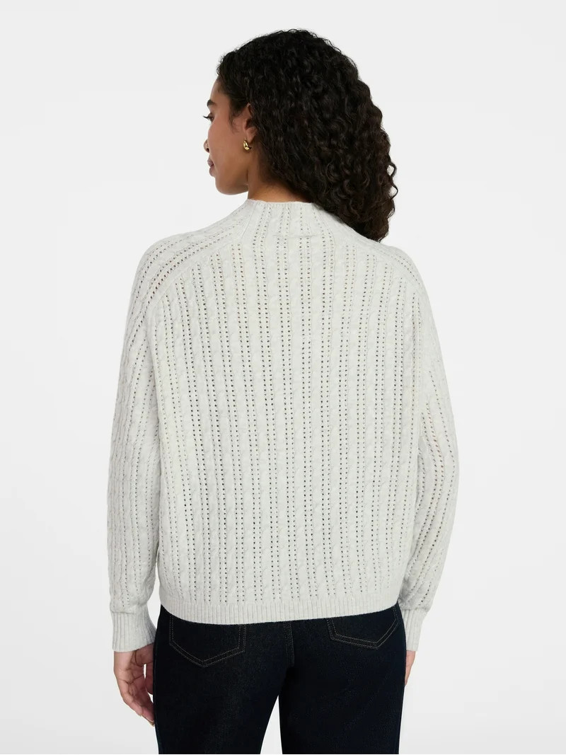 Time and Tru Women's Pointelle Mock Neck Sweater with Long Sleeves, Lightweight, Sizes, XS-XXXL | Walmart (US)