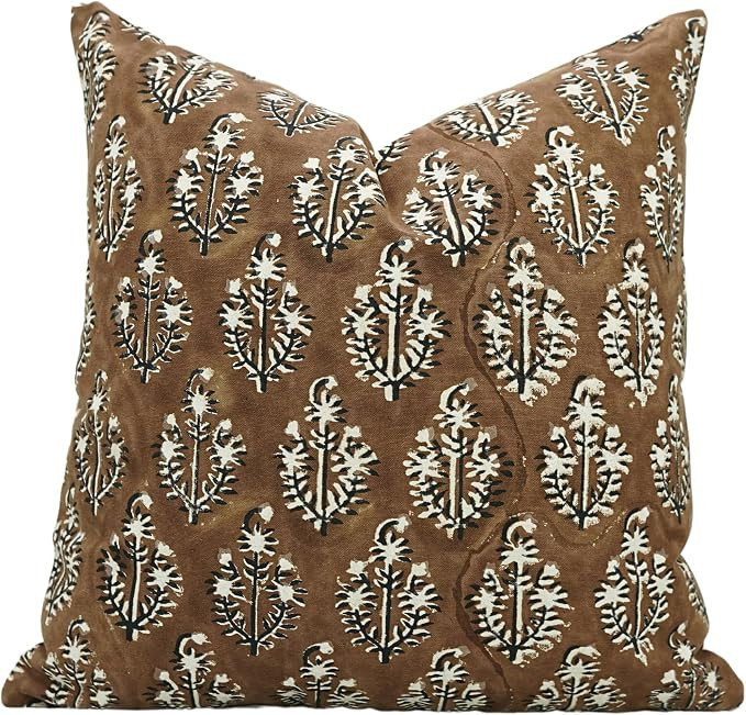 Handmade Thick Cotton 18"X18" Block Print Inches Pillowcase Cushion Cover with Hidden Zipper, Fal... | Amazon (US)