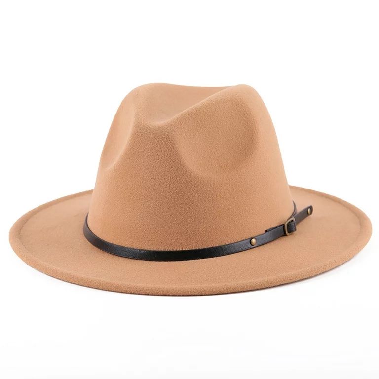 ZIYIXIN Unisex Panama Hat Vintage Wide Brim Belt Buckle Felt Fedora Hat for Men Women | Walmart (US)