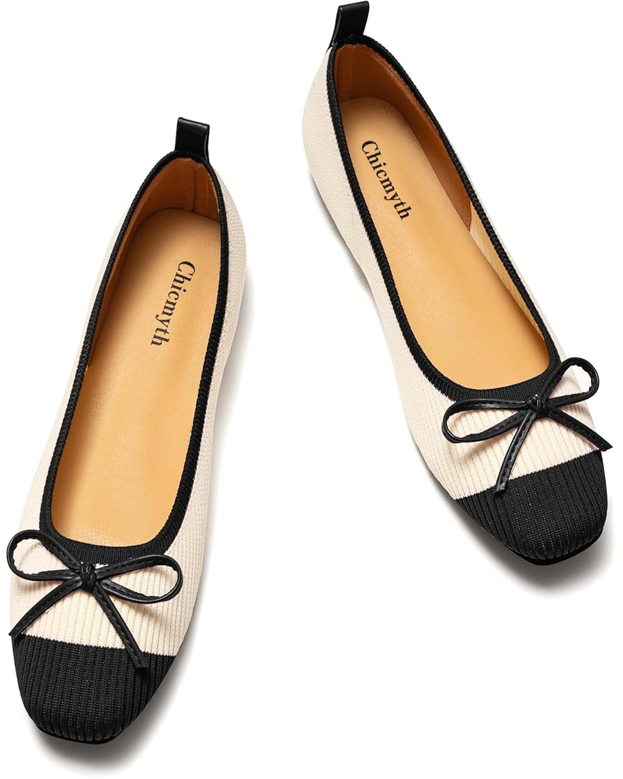 Ballet Flats for Women | Knit Square Toe Slip on Flats | Two-Tone Bowknot Shoes | Amazon (US)