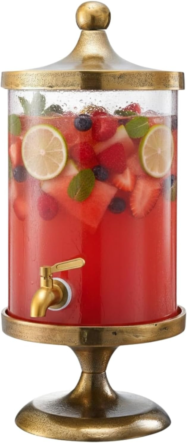Brass Gold & Glass, 3 Gallon Beverage Dispenser w/Bamboo Stand & Spigot, 20.1" Tall Large Drink S... | Amazon (US)