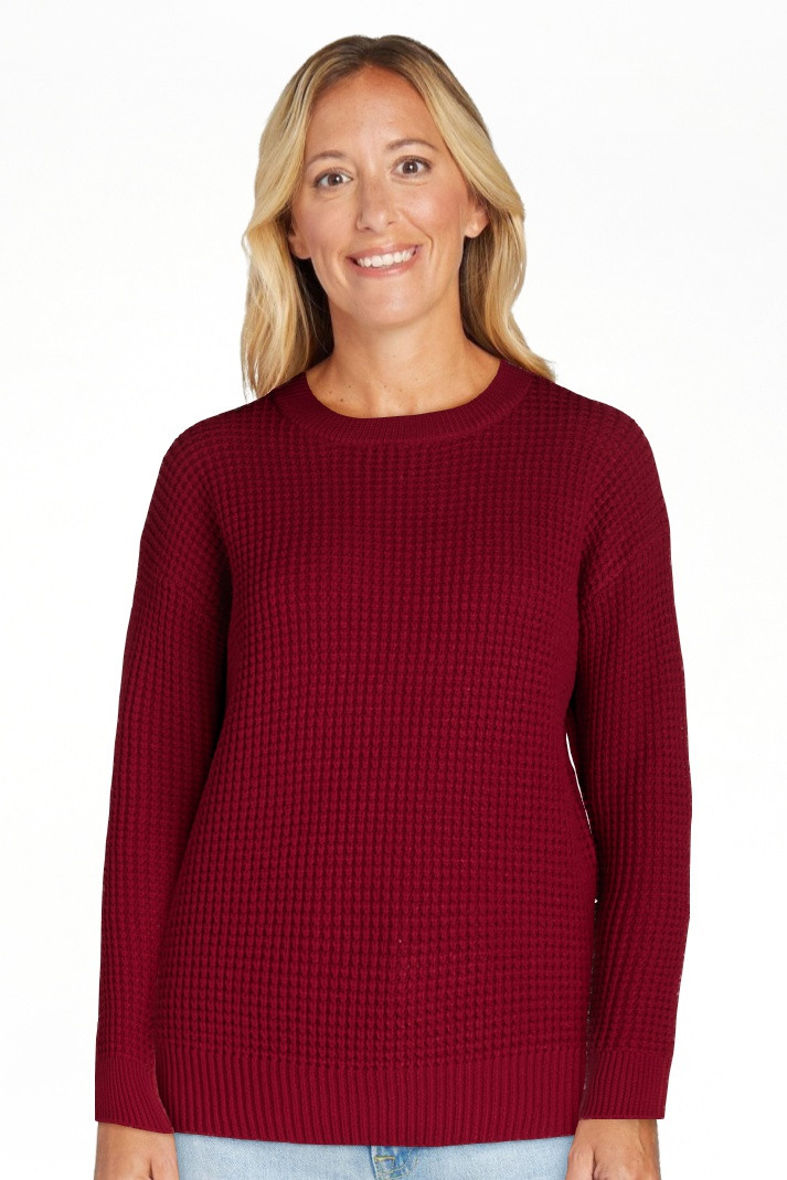 Time and Tru Women's and Women's Plus Waffle Stitch Sweater with Long Sleeves, Midweight, Sizes X... | Walmart (US)
