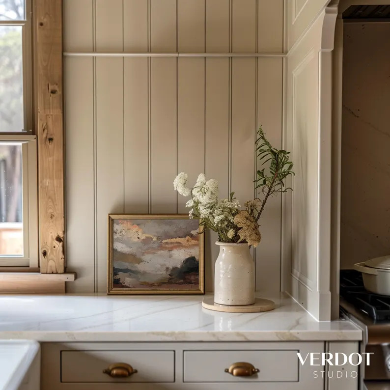 Sunset Landscape Fall Printable Painting, Abstract Moody Country Wall Art, Neutral Autumn Decor I... | Etsy (US)