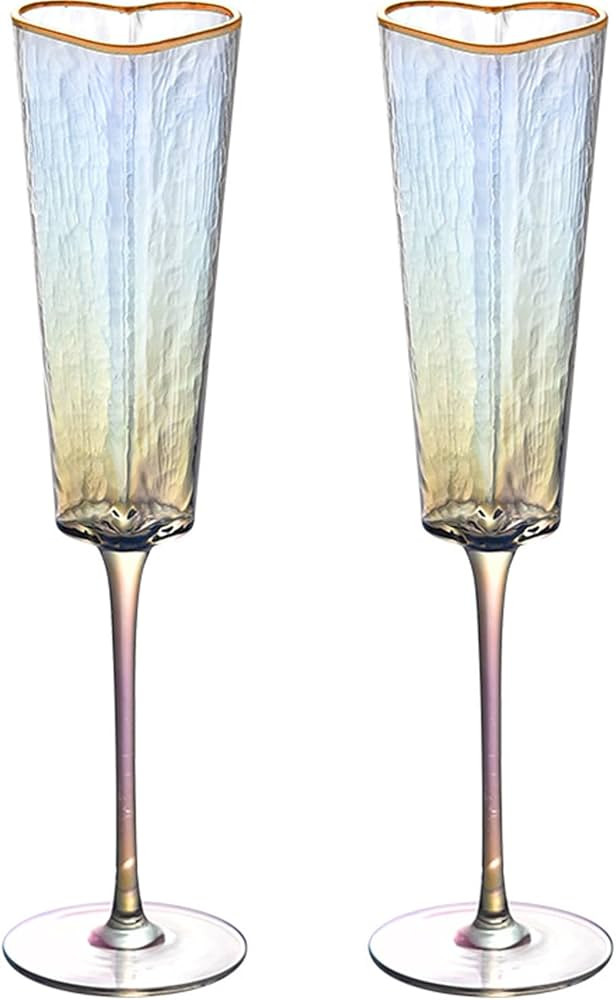 BETYMAO 2pcs Champagne Flutes Heart Shaped Wedding Toasting Champagne Glasses with Golden Rimmed ... | Amazon (US)