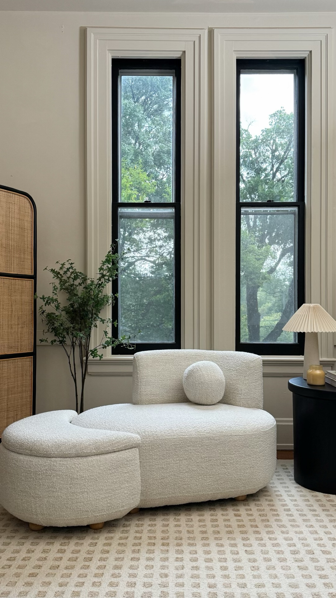 Loving this boucle chaise lounger w/ a detachable storage ottomann. 

#LTKOver40 #LTKHome