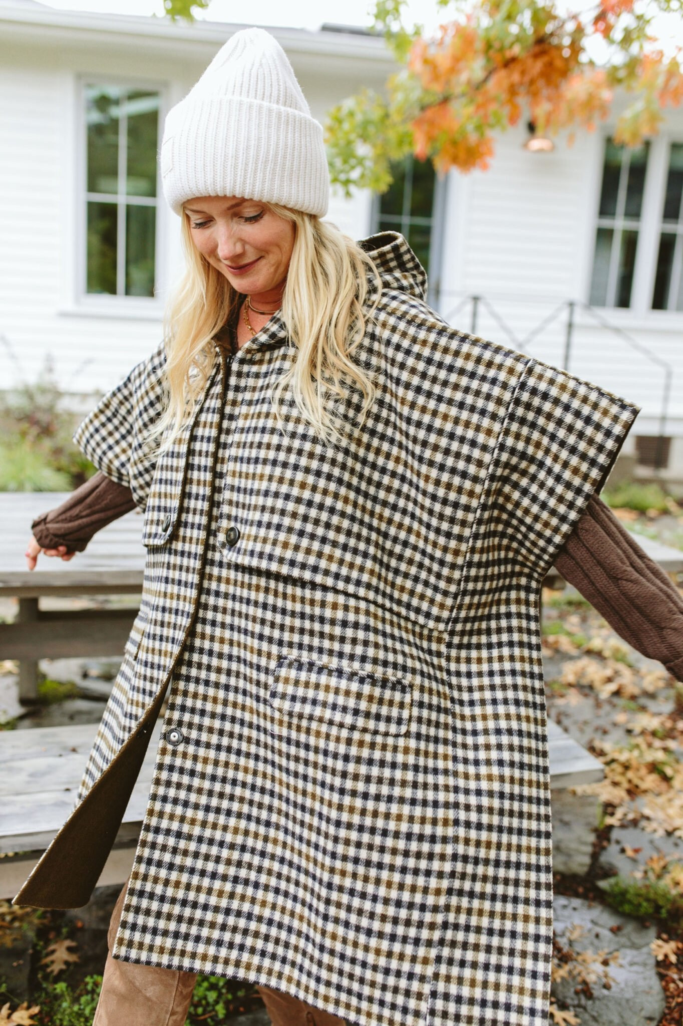 UGH. This cape is ridiculously good. It’s gingham wool, totally timeless, and extremely high quality. It’s a lot of fabric so for me, I’d wear it more with heels than sneakers, but I might make up a work lunch or trip to NYC with someone just to wear it. It’s splurgy but I feel like it’s one of those pieces that will be in FOREVER. It makes such a statement in a really classic way. The details are so good. And those are my favorite over-the-knee boots (they come in blue suede which I secretly wish I had bought instead, but the brown suede is probably more classic). And this new oversized beanie that I proceeded to lose out of my pocket on a pitch-black nighttime walk with the pups (I’ve already repurchased because the chunkiness is so good).

#LTKstyletip #LTKCyberWeek #LTKshoecrush