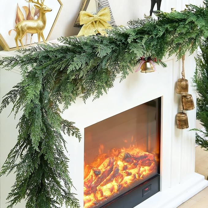 Christmas Garland 9 Ft Realistic Cedar Cypress Pine Greenery Garland Faux Christmas Garland Decor... | Amazon (US)